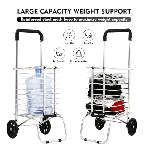Panana SKTWH Shopping Carts Folding Cart Foldable Shop Truck Heavy Duty Hand Truck 35Ltr Foldable Shopping Grocery 2 Wheels Cart Steel Grocery Hard Wearing Easy Storage thumb #4