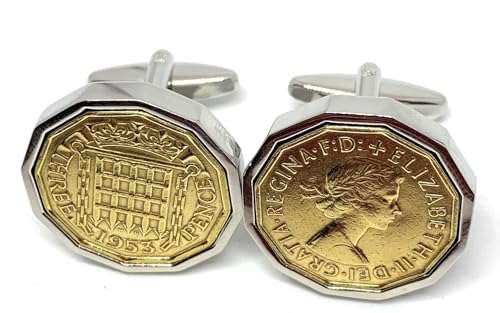 Gemelos 1953 Threepence grandes con refinado chapado en plata