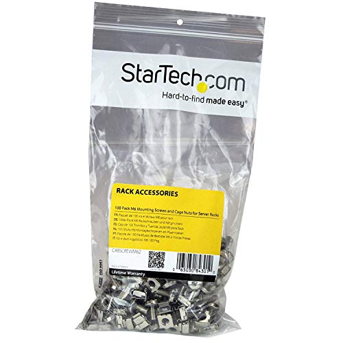 Image of StarTech 100-Pack M6 12mm Screws, Square Hole Cage Nuts and Installation Tool, Hardware Mounting Kit for 19 inch or 10 inch Server Racks, Cabinets and Enclosures, Silver - TAA