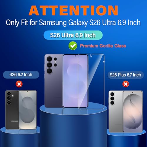 Image of firtstnow 3 Pack for Samsung Galaxy S26 Ultra Screen Protector Tempered Glass + 3 Pack Camera Lens Protector, Military Grade Shatterproof, 9H Hardness, Fingerprint Unlock,Case Friendly 6.9 Inch