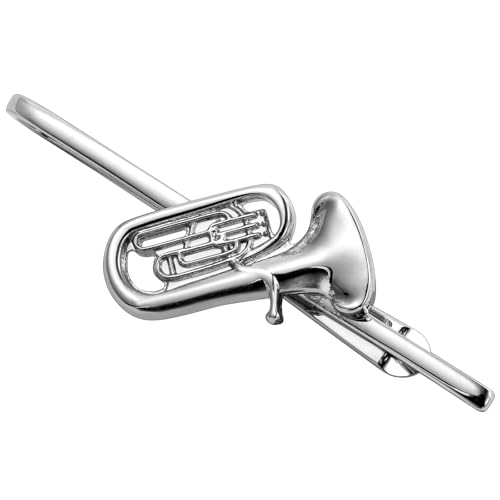 HAWSON 2 Inch Men's Brass Euphonium Tie Clip Silver Tie Bar for Wedding, Concerts, Formal Events Orchestra-Inspired Groomsmen Accessories & Gifts