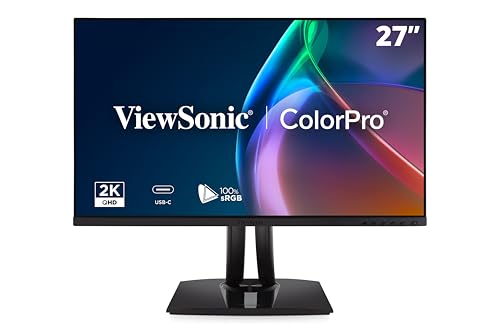 ViewSonic VP2756A-2K 27 Inch 1440p ColorPro Monitor, IPS Display with 100% sRGB and Pantone Validated for Professional Photo Editing, Advanced Ergonomics, 90W USB-C, HDMI, and DisplayPort Inputs