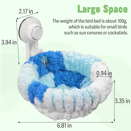 Image of kathson kathon Window Bird Bed with Suction Cup, Winter Warm Bird Plush Nest Parrot Sleeping Bed for Budgie Lovebird Conure Quaker (Diameter 6.7in, Blue)