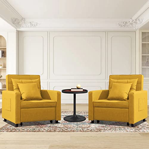 GOOGIC Convertible Chair Bed, 3-in-1 Folding Sofa Bed Chair with Adjustable Backrest, Multi-Functional Pull Out Sleeper Chair Bed Single Armchair Sofa Bed with Side Pocket (Mustard Yellow) - Thumbnail 7