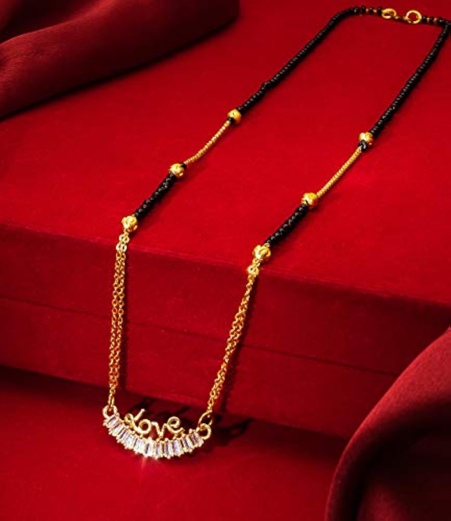Gold Plated Black and White AD Studded Mangalsutra