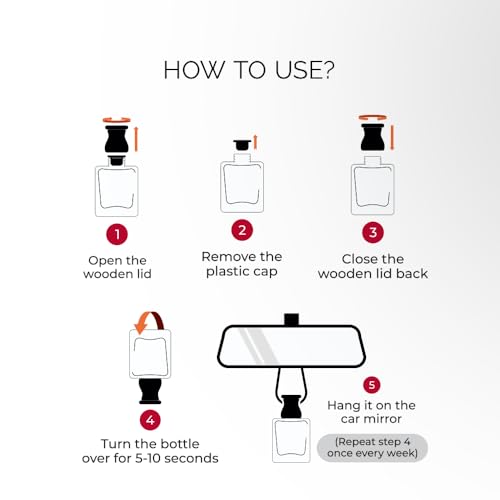 Image of Evair English Rose Car Air Freshener | Hanging Car Perfume | Premium Car Fresheners | Car Aroma with Essential Oils| Hanging Perfume for Car in Glass Bottle with Wooden Diffuser Lid (10ml, Pack of 1)