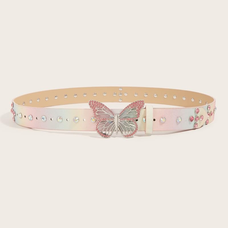 Rhinestones Butterfly Buckle PU Leather Belt Western Cowgirl Belts Sparkly Buckle Beads Punk Belt For Jeans Dresses3