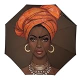 Vhcawsu American African Women Umbrella Windproof Travel Umbrella Automatic Compact Folding Umbrellas for Sun Rain Auto Open Close UV Protection