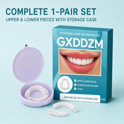 GXDDZM Adjustable Snap-On Denture Set with Storage Case, 1 Pair - 1
