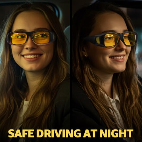 Myiaur 2 Pack Polarized Night Vision Glasses for Women, Fit Over Wrap Around Driving Glasses, Anti Glare and UV400 Protection2