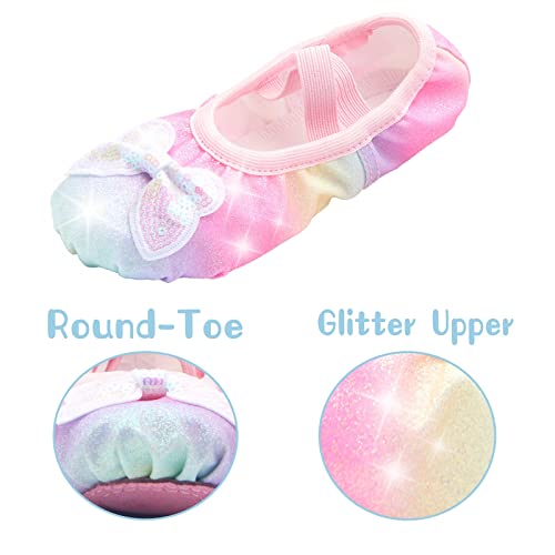 Girls Ballet Shoes Glitter Split-Sole Dance Slippers Toddler Kid Practice Shoes Flats Soft Lightweight with Elastic Laces for Performance Gymnastics Yoga3