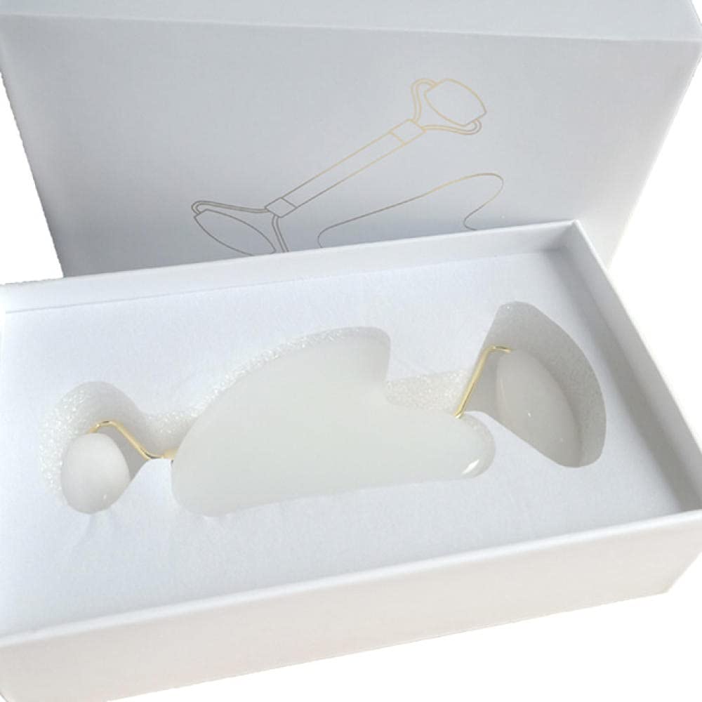 Tool de massage de beauté naturel Beauté de beauté Jade Rouleau en cristal Visage de la pierre de pierre de levage Massager Soins de la peau Jade Gua Sha Board sertie d'une nouvelle boîte-BLANC