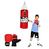 Punching-Bag-for-Age-4-15-Kids-youth-Unfilled-Hanging-Boxing-Bags-Boxing-Set-with-Gloves-Chain-boxing-gear-Workout-Equipment-punching-dummy-Training-Fitness-for-Hanging-Stand-80-lbs-to-110-lbs-outside Kids Punching Bag Set Gloves Included Chain and Hook Included, Training in Martial Arts / Boxing, Kids Punching Bag for Ages 5 - 12, Premium PU Leather for Indoor Use Filling Not Included