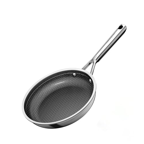 naturepan Hybrid Ceramic Frying Pan 20cm 5-Ply Diamond-Titanium Nonstick Stainless Steel Pan Hexagon Surface Dishwasher/Oven Safe