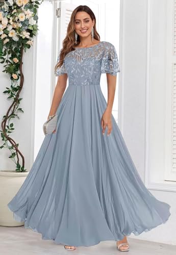 Sequin Applique Chiffon Mother of The Bride Dresses for Women Short Sleeve Mother of The Groom Dresses for Wedding2