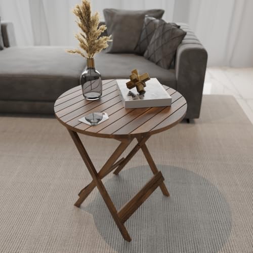 Image of ETIQUETTE ART Patio Folding Coffee Table /Tea Table,Outdoor Wooden Square Portable End Table /Picnic Table for Camping & Dining /Balcony and Garden Bistro Side Table (Round 24 in)