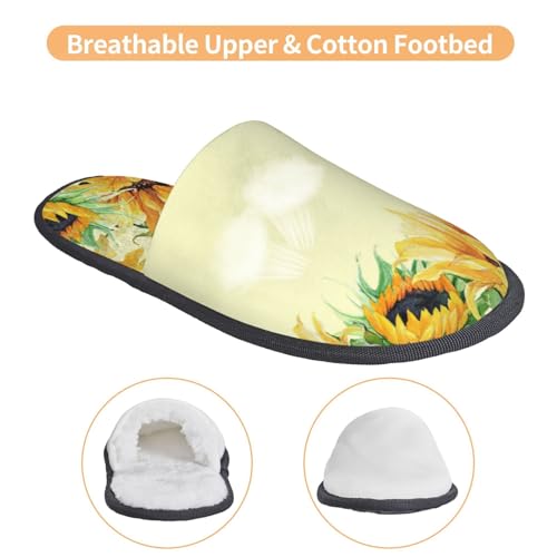 Sunflowers On A Yellow Background Print House Slippers For Women And Men,Soft Slippers With Memory Foam,Non-Slip Indoor Home Shoes3