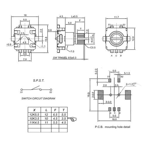 Codeur rotatif EC11 5 broches pour remplacer une molette de sélection cassée ou instable - 5