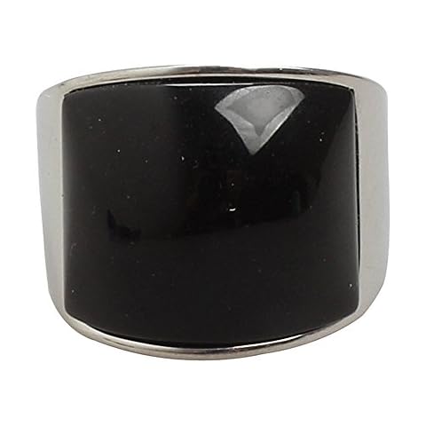PMTIER Unisex Stainless Steel Cat's Eye Stone Opal Ring Silver and Black Size 11 Cover