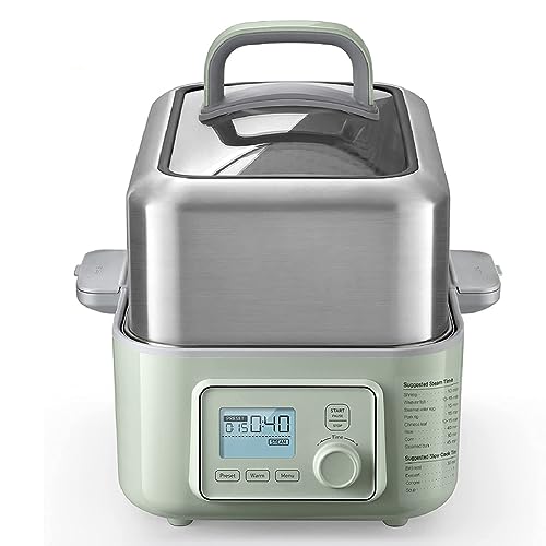Vaporizador eléctrico de alimentos, sin BPA, diseño de 2 niveles, vapor rápido en 60 segundos, funcionamiento con un solo toque, multifunción digital, apagado automático y protección contra hervir en