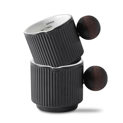 KEMORELA Demitasse Cups, Espresso Cups Set of 2, 3oz Double Spouts, Ceramic Espresso Cups, 90ml with Ounce & Milliliter Markings, Durable Heat-Resistant, Espresso Accessories for Coffee Lovers