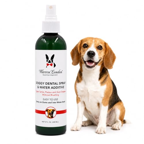 Warren London Doggy Dental Spray & Water Additive for Dogs & Cats, Fresh Breath Oral Care, Peppermint Honey Teeth & Gum Support, No-Brush Pet Mouth Spray, Made in USA, 8 oz