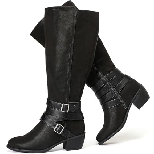 Luoika Women's Extra Wide Calf Knee High Boots, Wide Width Winter Tall Boots.Black,210401,11XW
