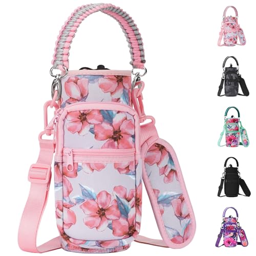 Funda de neopreno AceTreker para botellas de agua de 32 a 40 oz con asa de paracaídas rosa