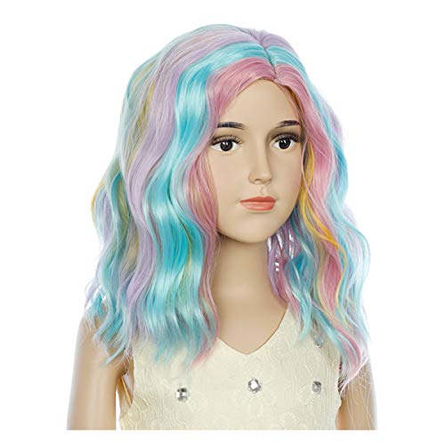 Magqoo Rainbow Wig Kids Child Short Curly Wavy Colorful Hair Wigs Synthetic Heat Resistant Cosplay Costume Party Wigs (Rainbow, Child) #TOP1