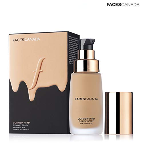 Faces Canada Hd Runway Ready Foundation, Red Orange Extract & Gold Particles, High Coverage, Oil-Free, Flawless Radiance, Vegan & Cruelty Free, Paraben Free, Sand 04 (Beige), 1.01 Fl Oz #TOP3