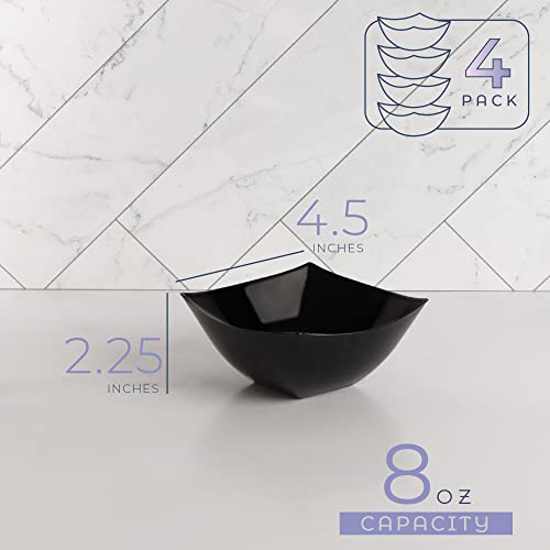 Plasticpro Disposable Square Serving Bowls, Party Snack Or Salad Bowl, Plastic Clear Or White Pack Of 4 (8 Ounce, Black) #TOP6