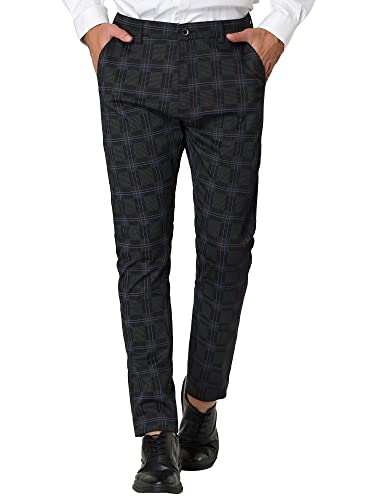 Image of Lars Amadeus Men's Plaid Dress Pants Slim Fit Flat Front Business Check Trousers Black 36