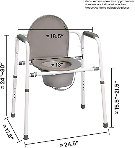 Medpro Homecare Commode Chair With Adjustable Height, Convenient And Safer Toilet Alternative, Durable And Rust Resistant, 7 Height Adjustments, Molded Plastic Armrests, Gray #TOP1