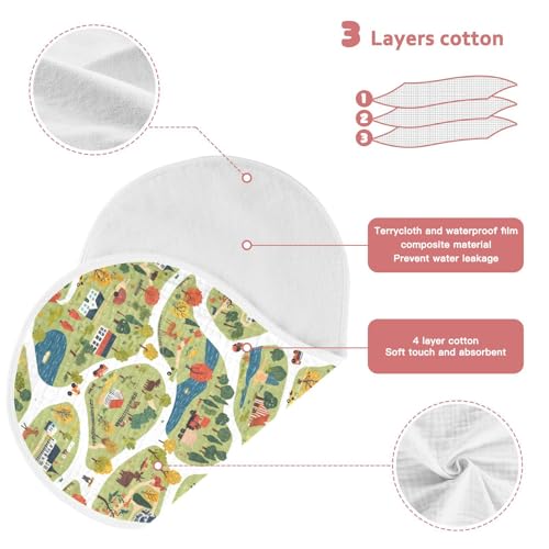 vvfelixl Muslin Burp Cloths Cartoon Countryside Map Baby Washcloths for Baby Girl Boys 2 Pack3