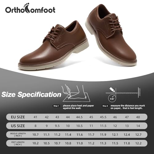 Orthopedic Business Leather Dress Shoes: Plantar Fasciitis Flat Feet Wingtip Oxford, Arch Support Foot Heel Pain Relief Classic Ergonomic Working Fashionable Sneakers Brown Size 11.5 by OrthoComfoot - Used condition - Image 9