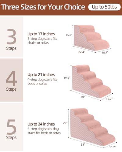 Image of Dog Stairs Ramp for Couch Pet Stairs for Small Dogs with High Density Foam, Dog Slope Stairs with Durable Non-Slip Bottom for Puppy (Pink-Slope, 5-Step(33 inch Dx 15.7 inch W x 22 inch H), 5)