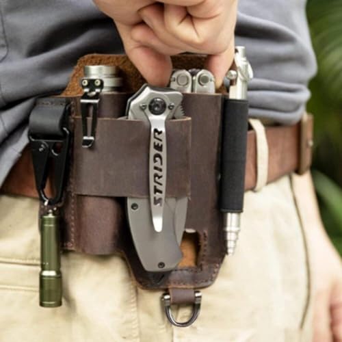 Gaine en cuir multitool Hrippy artisanale, étui ceinture de luxe pour lampe et clés