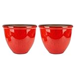 30cm Ceramic Look Plant Pot Set Of 2 – Large Glazed Indoor & Outdoor Planters, Modern Round Flower Pots for Patio, Balcony, Garden & Home Décor, Weather Resistant Decorative Planter - (Red)