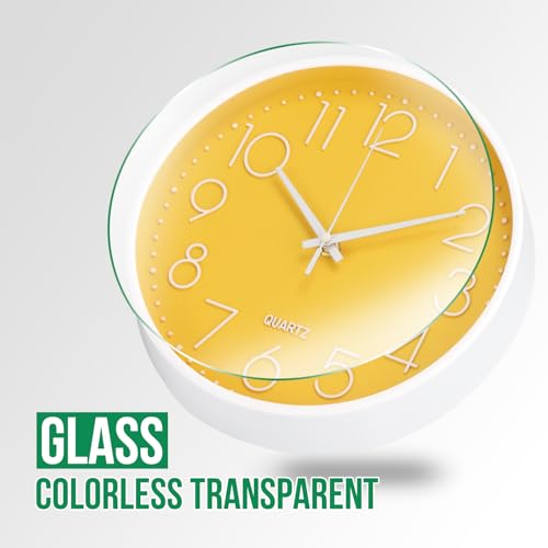 Image of Wall Clock Non-Ticking Silent Modern Simple Style Round Decor Clock Stereoscopic Dial Quartz Wall Clocks for Home /Office /School /Living Room /Bedroom /Kitchen (Yellow, 8inch)