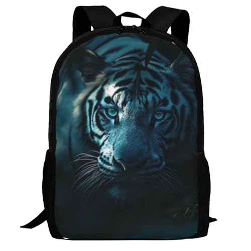 17 Inch Backpack for White Bengal Tiger Wilderness Lightweight Adjustable Animal Backpacks with Mesh Side Pockets for Travel Outdoor Sports