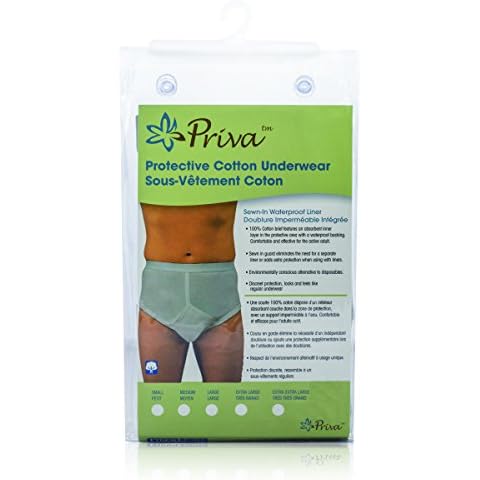 Priva Men's Protective 100% Cotton Underwear with Sewn in Waterproof Liner, Grey, Extra Large, Machine Washable Cover