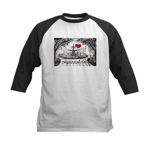 CafePress I Love Savannah Ga Baseball Jersey Kids Cotton Baseball Jersey, 3/4 Raglan Sleeve Shirt Black/White