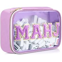 Empty Mahjong Tile Bag American Purple PVC Clear Mahjong Case Size 166 Waterproof Zippered Storage Tile Holder Rack Bag for Game Lover Gift Travel Case Only
