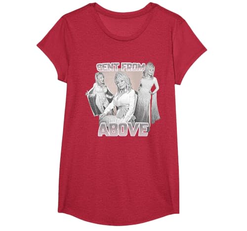 Dolly Parton Sent from Above Retro T-Shirt, Girls, Red Heather, Large