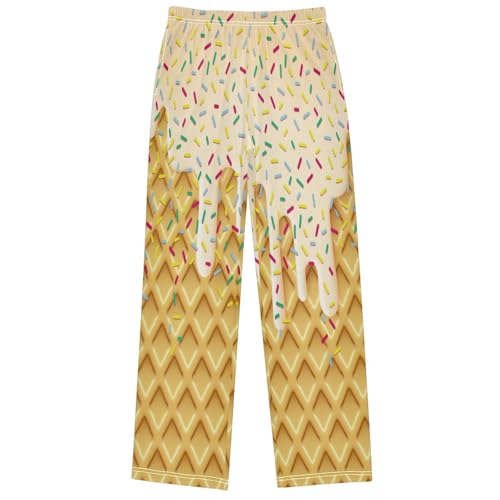 Boy's Pants Ice Cream Beige Candy Jogger Pants Elastic Waist Long Bottoms Trousers with Pockets 6-14 Years