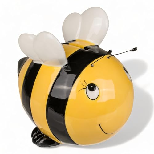 MIJOMA Keramik Spardose mit Schloss und Schlüssel, Niedliches Design für Kinder & Erwachsene, Ideal als Geldgeschenkverpackung und zur Geldsicherung (Biene)