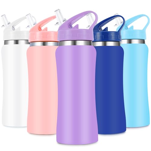 Kids Stainless Steel Insulated Water Bottle with Straw,350 ml Small Water Bottles for School Reusable Metal Vacuum Small Flask Leakproof Keep Drinks Hot Cold for Boys Girls Toddlers Children(Purple)