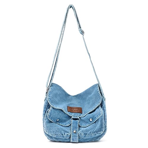 Syrads Denim Sac à bandoulière Style décontracté Léger Rétro Voyage Shopper Sac à Main à bandoulière,Bleu Clair
