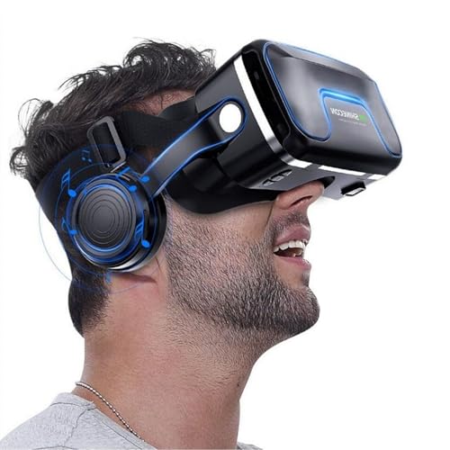 VR Headset, Virtual Reality Glasses w/Headphones, Universal Virtual Reality Goggles for 5-7.2 iOS Android Windows Smartphones Play 3D Movie Video Game, Black (For Phone with Lighting Earphone Jack)