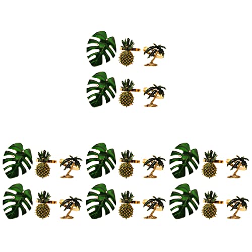 Sosoport 24 Pcs Decorative Napkin Rings Coconut Tree Pineapple Monstera Design Napkin Buckles Summer #TOP29